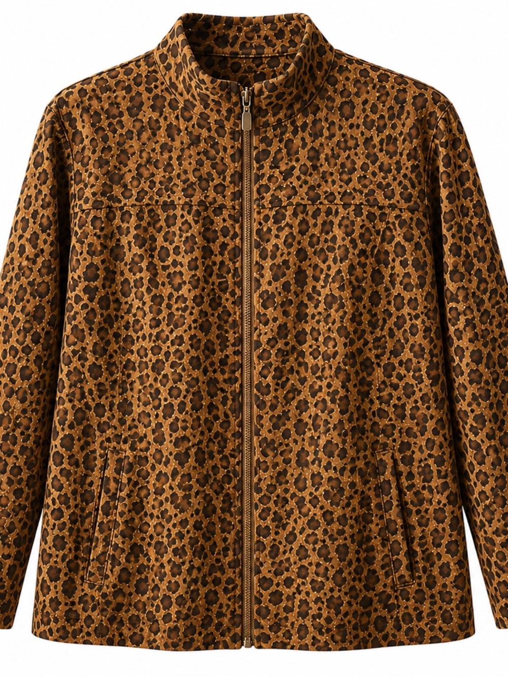 LARA Brown Leopard-Print Zip-Front Bomber Jacket